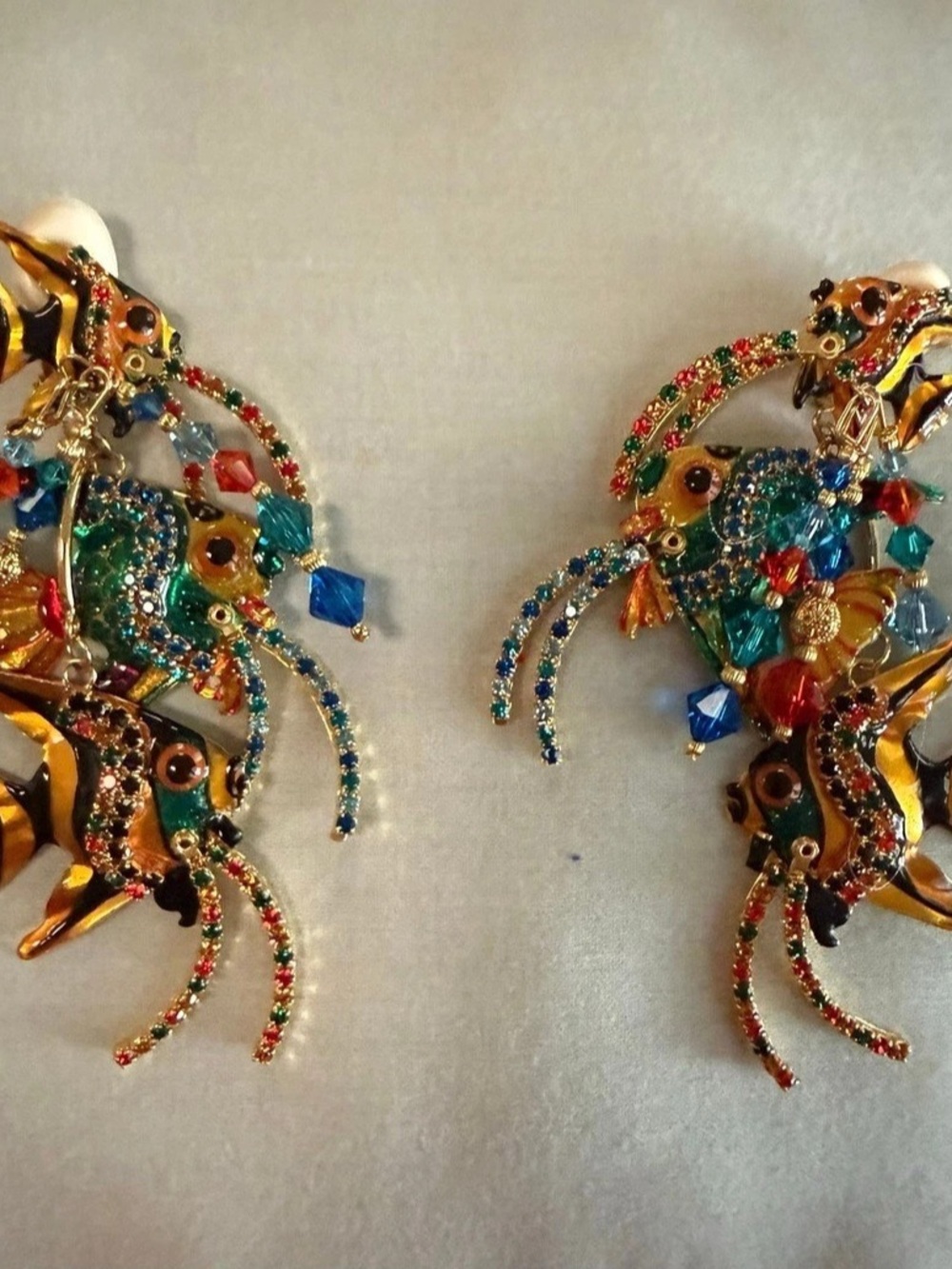 Colorful Fish Brooch Pair in Gold